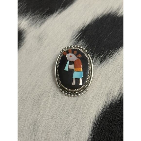 Zuni Native American Sterling Pin Pendant Kokopelli Turquoise Coral Bev Estate - Picture 10 of 10